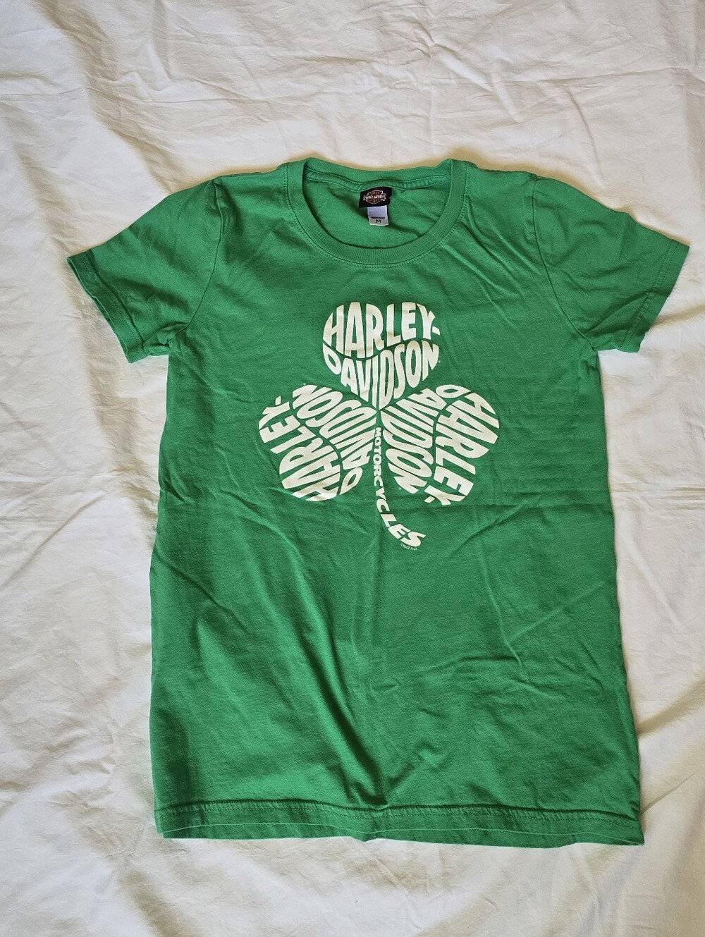 Harley-Davidson Green Tee with White Shamrock Graphic